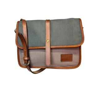 Canvas Crossbody Messenger Bag Sage Green Tan Flap Gorpcore Prep Field Satchel